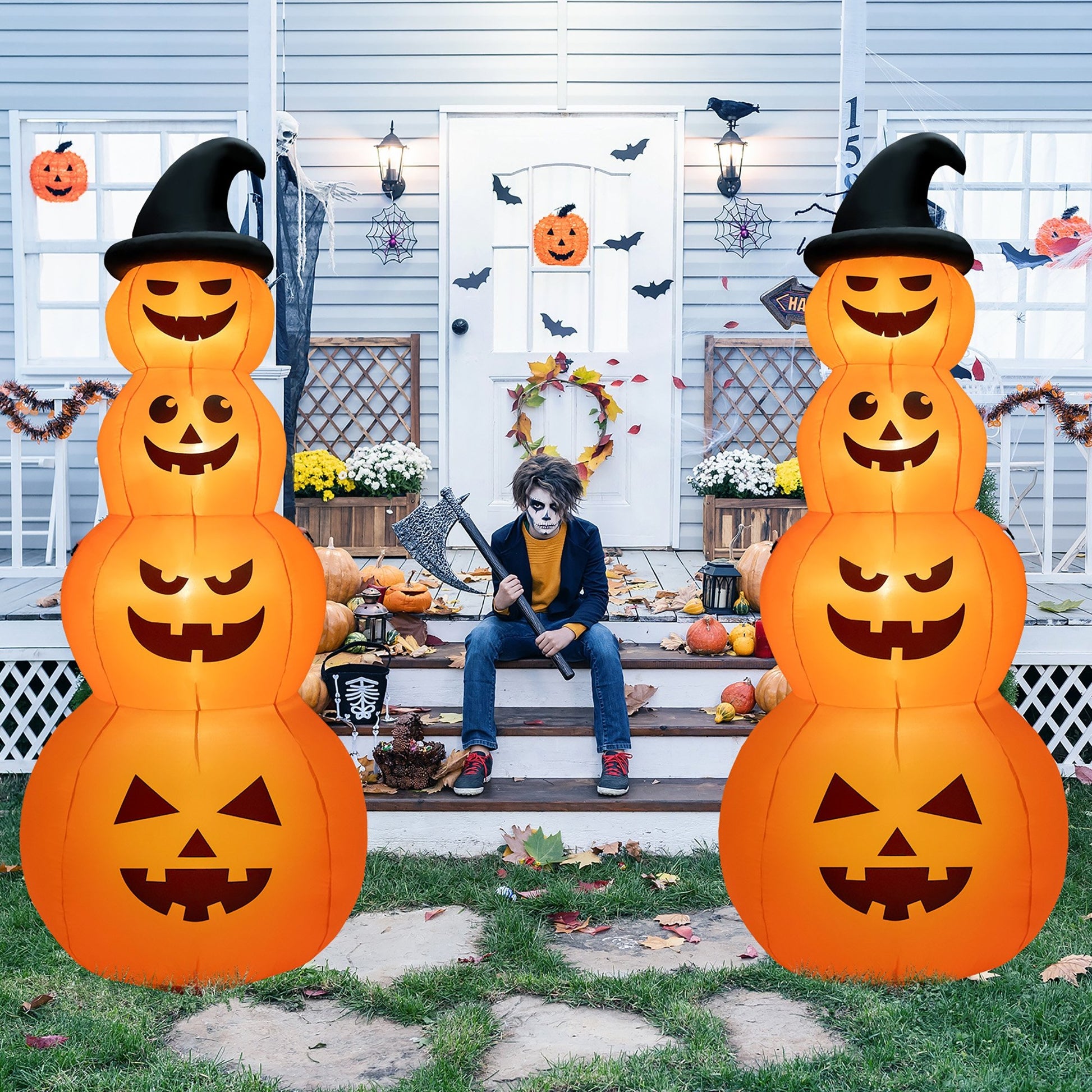 8 Feet Inflatable Halloween Pumpkins Stack with Built-in LED Lights, Orange Halloween   at Gallery Canada