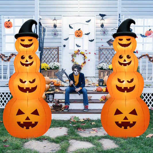 8 Feet Inflatable Halloween Pumpkins Stack with Built-in LED Lights, Orange - Gallery Canada