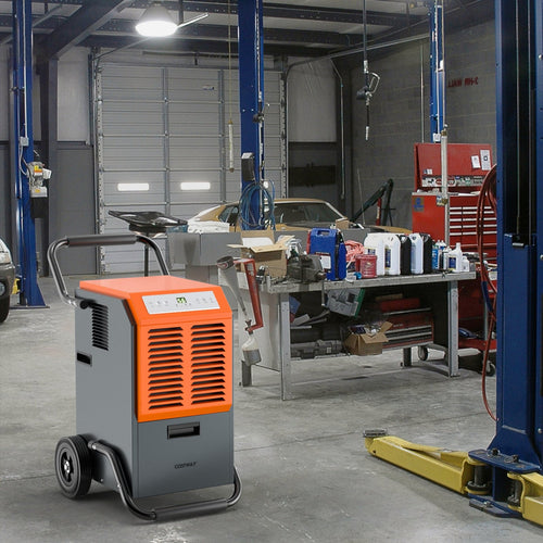 Portable Commercial Dehumidifier with Water Tank and Drainage Pipe, Gray