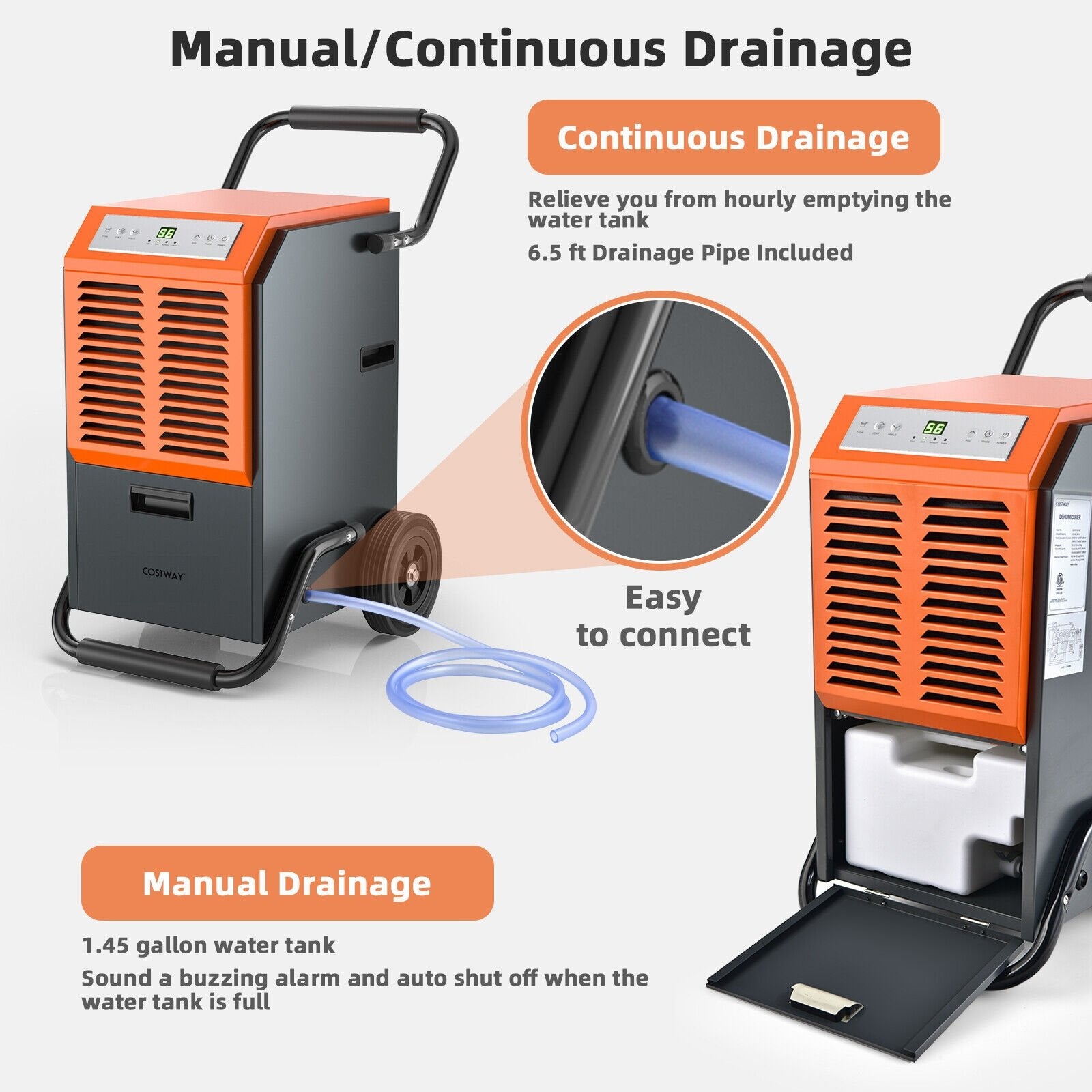 Portable Commercial Dehumidifier with Water Tank and Drainage Pipe, Gray Dehumidifiers   at Gallery Canada