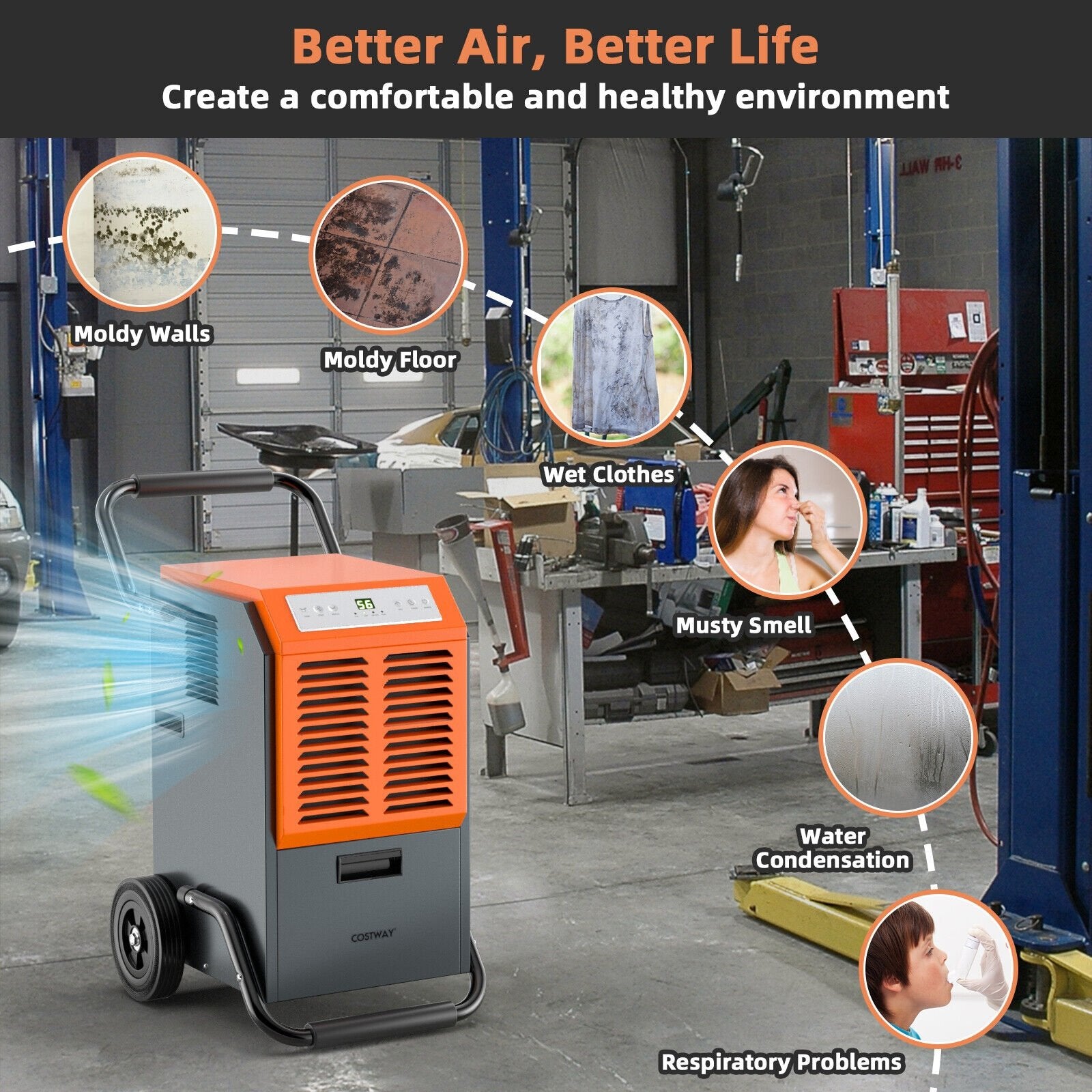 Portable Commercial Dehumidifier with Water Tank and Drainage Pipe, Gray Dehumidifiers   at Gallery Canada