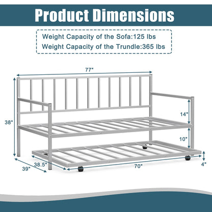 Twin Metal Daybed Sofa Bed Set with Roll Out Trundle, Silver Trundle Bed Frame   at Gallery Canada