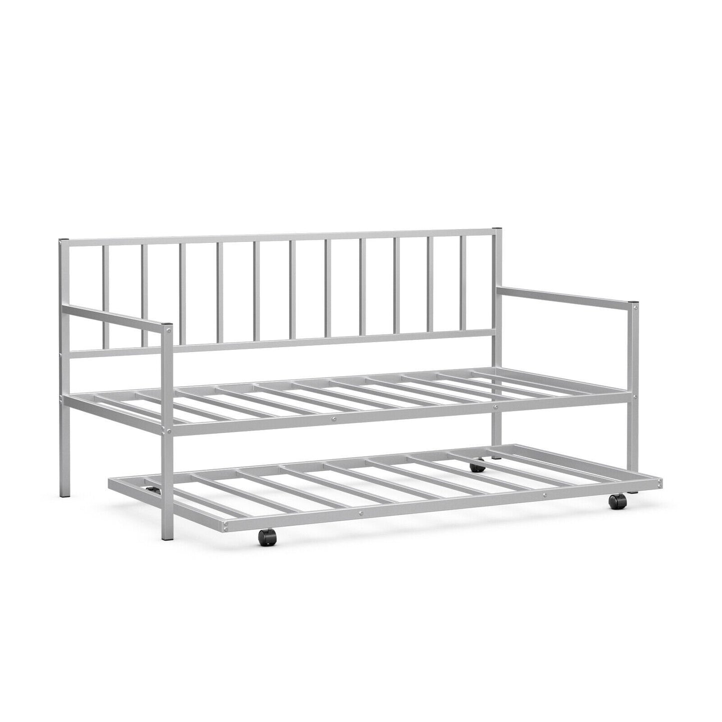 Twin Metal Daybed Sofa Bed Set with Roll Out Trundle, Silver Trundle Bed Frame   at Gallery Canada