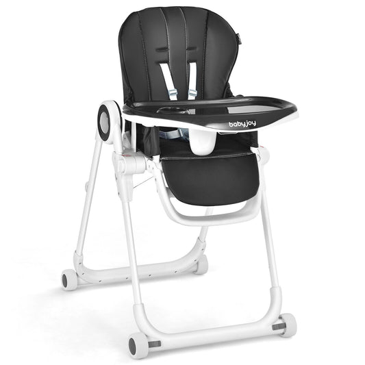 Baby High Chair Foldable Feeding Chair with 4 Lockable Wheels, Black High Chairs Black  at Gallery Canada