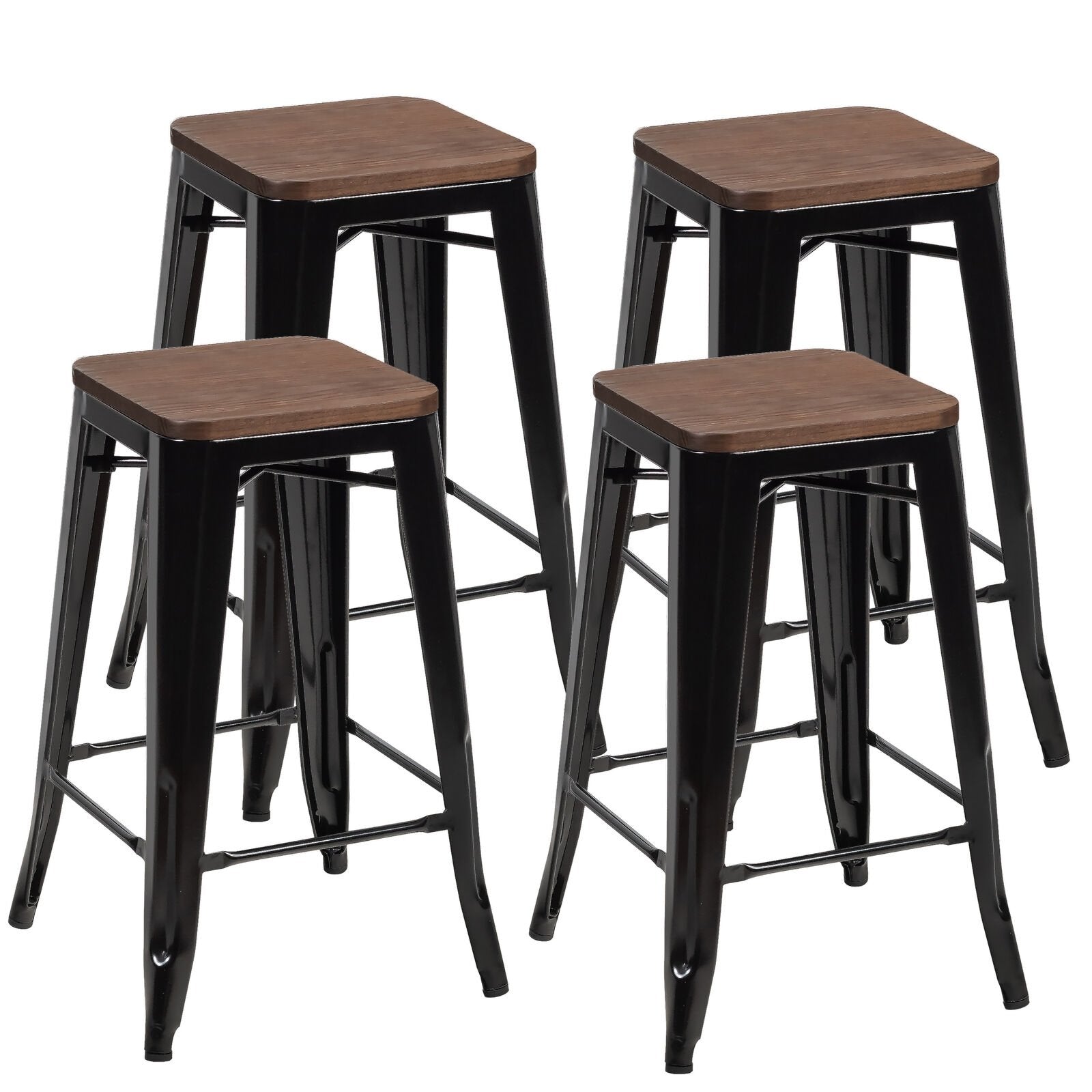 Set of 4 Counter Height Backless Barstools with Wood Seats, Black Bar Stools   at Gallery Canada