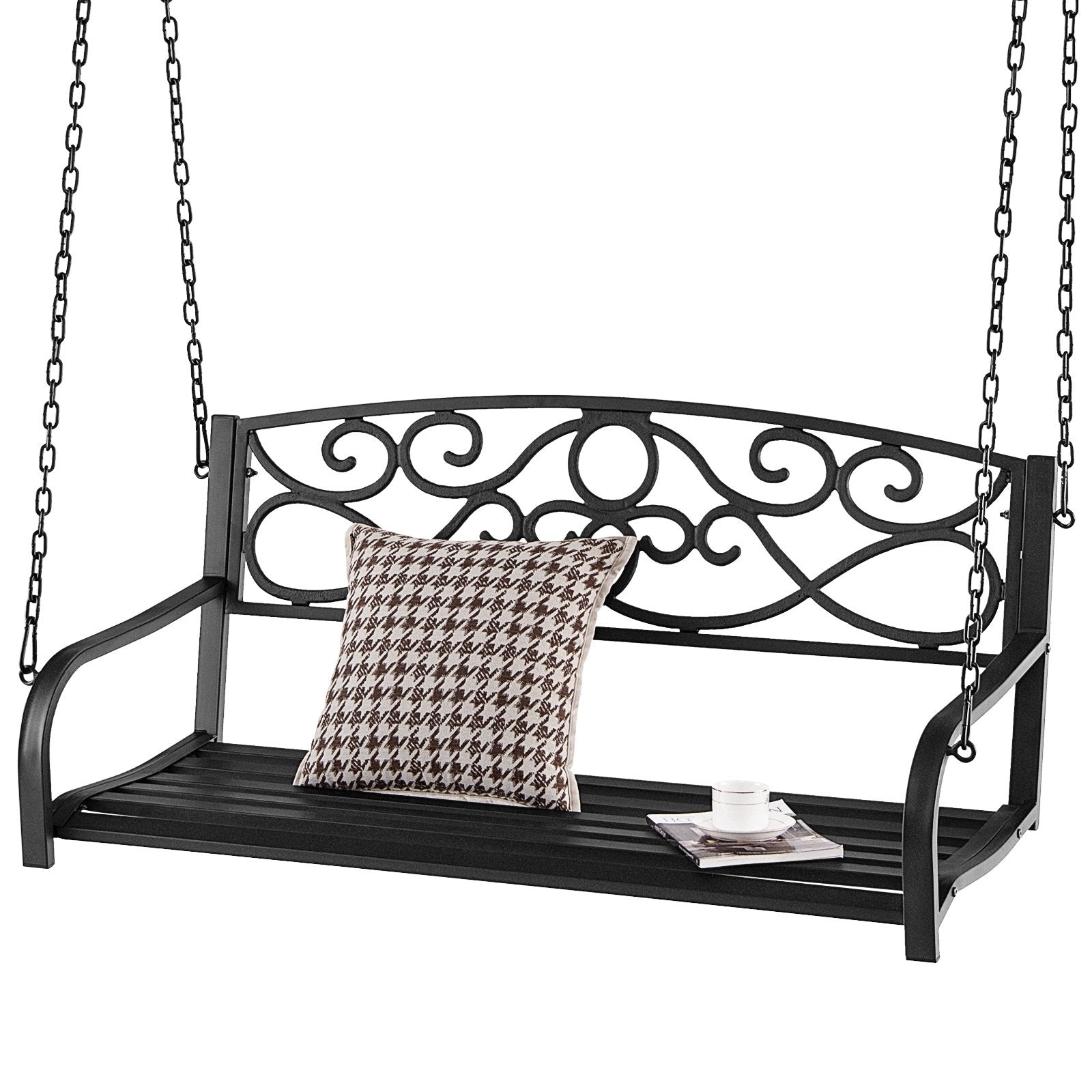 Outdoor 2-Person Metal Porch Swing Chair with Chains, Black Porch Swings   at Gallery Canada