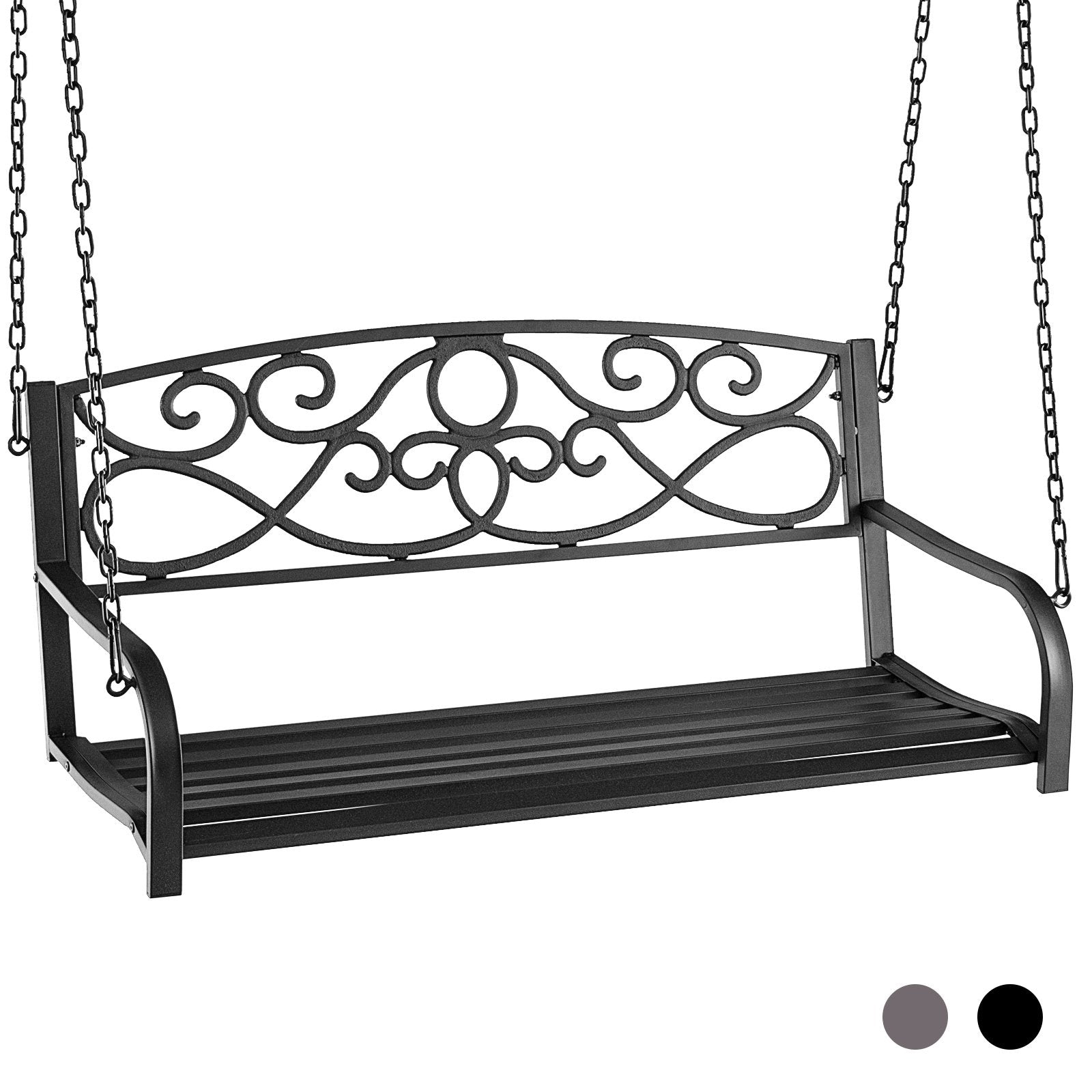 Outdoor 2-Person Metal Porch Swing Chair with Chains, Black Porch Swings   at Gallery Canada