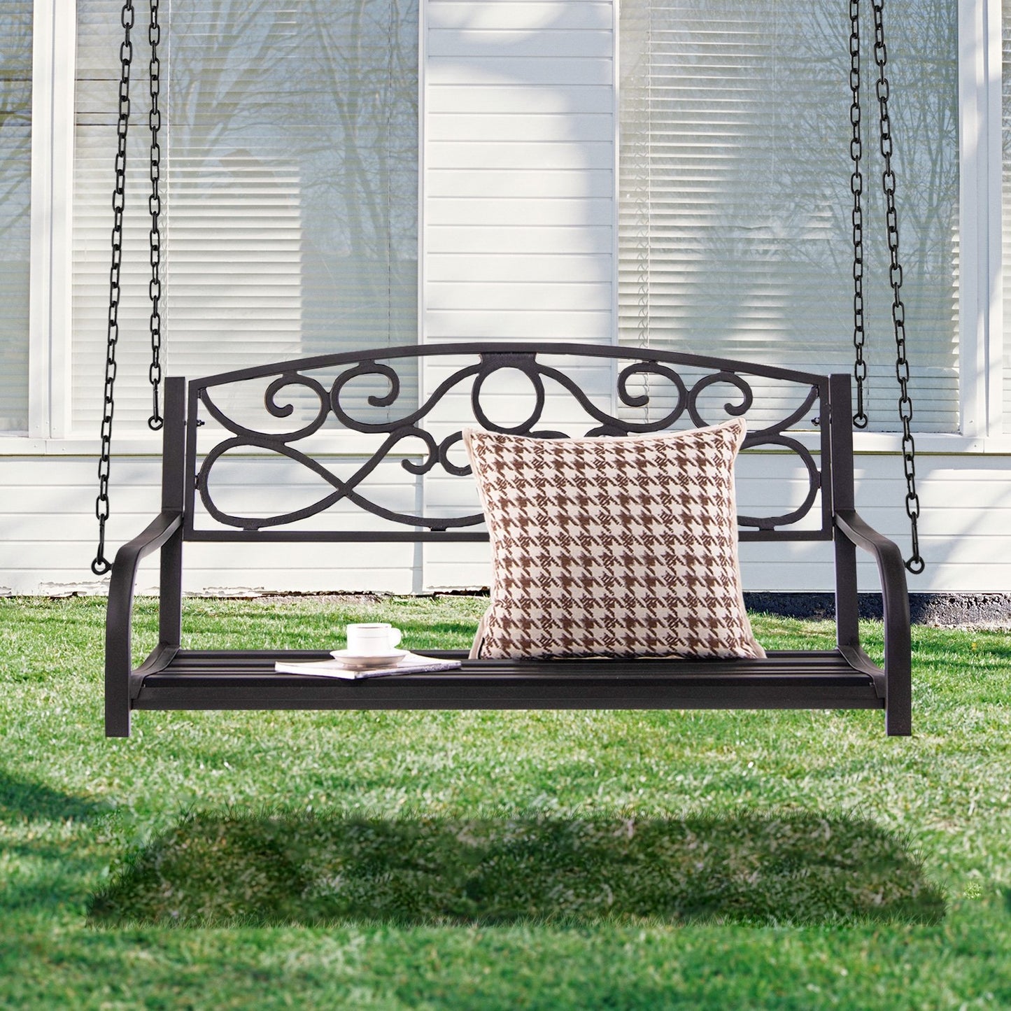 Outdoor 2-Person Metal Porch Swing Chair with Chains, Brown Porch Swings   at Gallery Canada