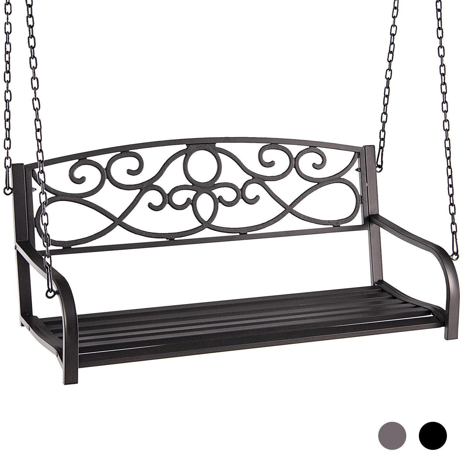 Outdoor 2-Person Metal Porch Swing Chair with Chains, Brown Porch Swings   at Gallery Canada