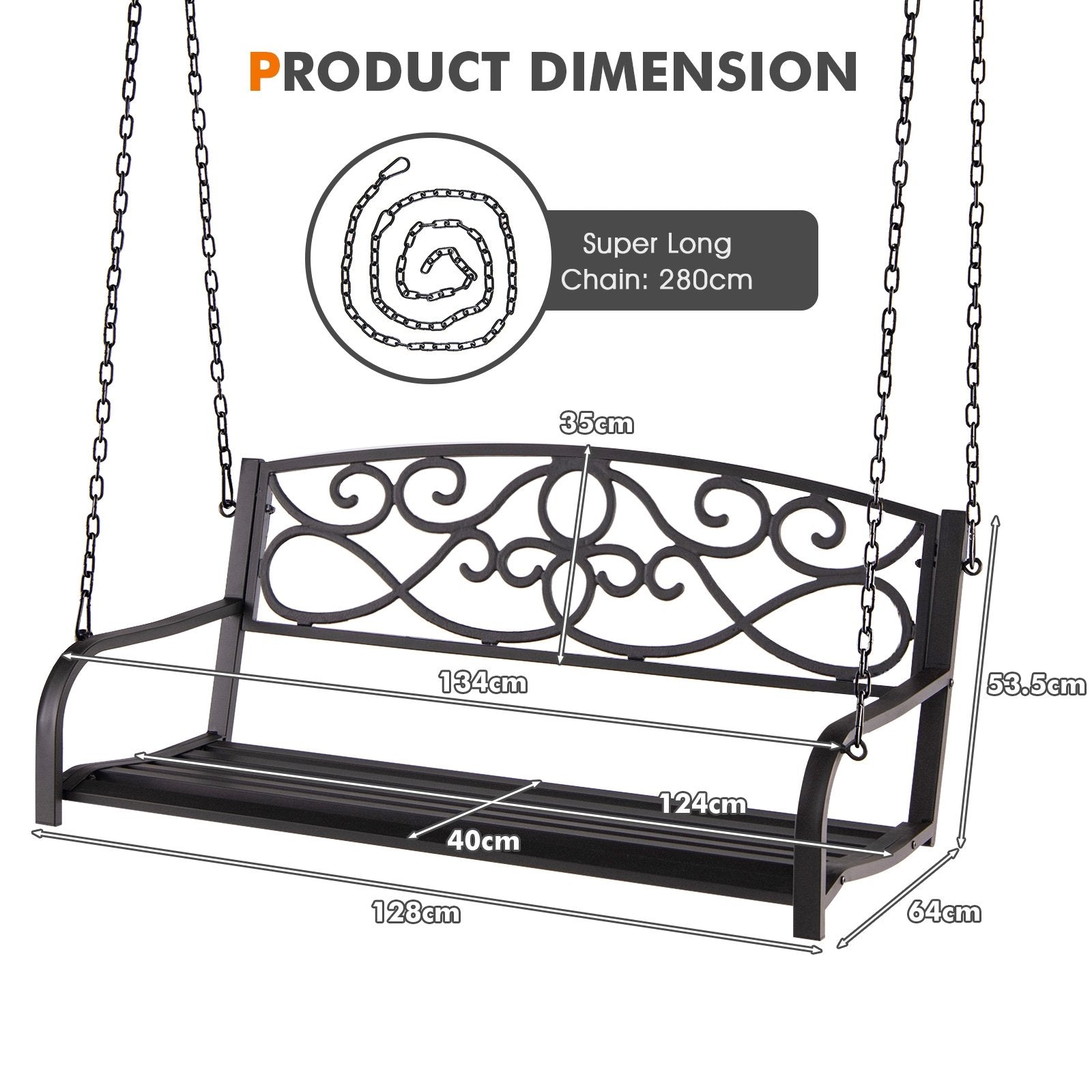 Outdoor 2-Person Metal Porch Swing Chair with Chains, Brown Porch Swings   at Gallery Canada