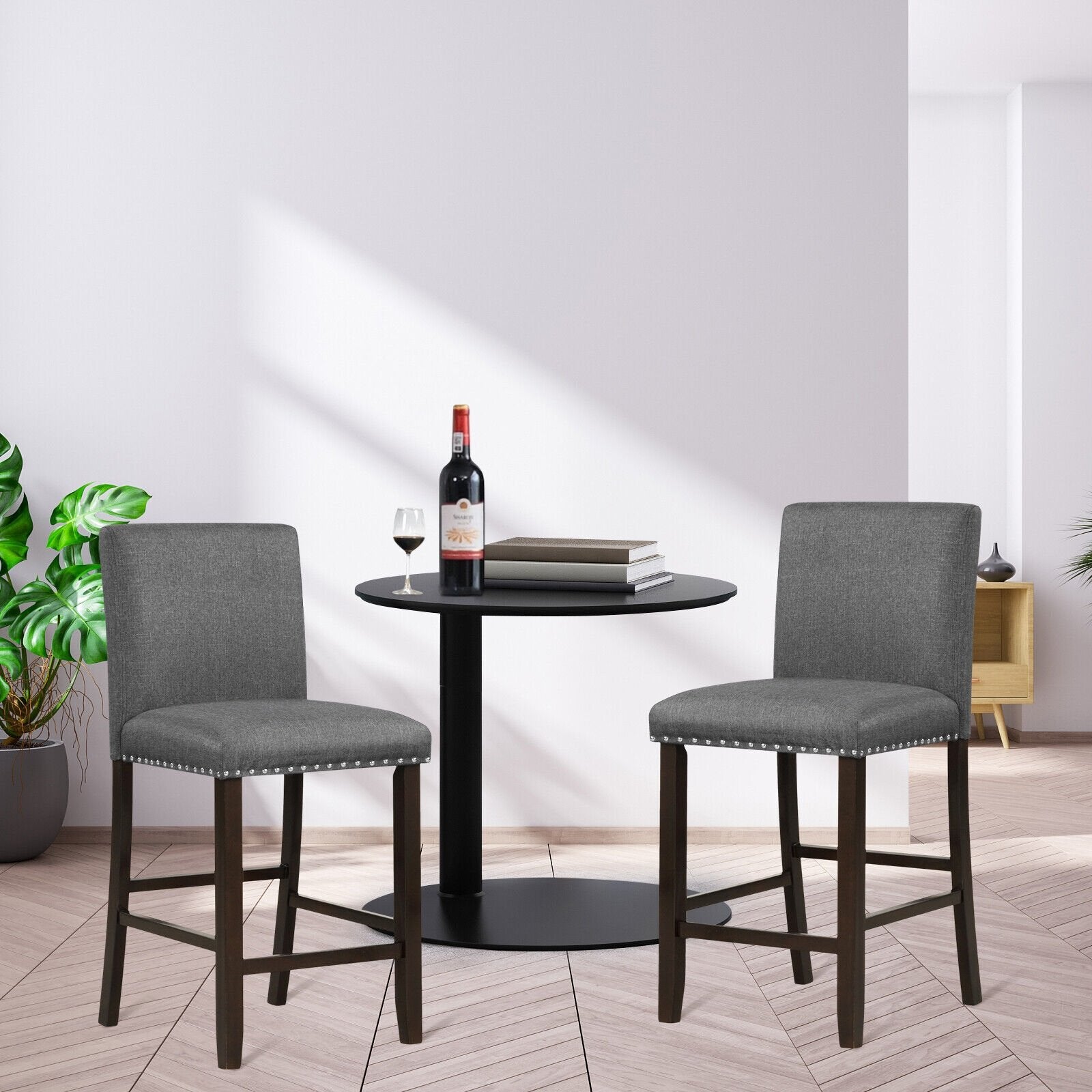 Set of 2 Linen Fabric Bar Stools with Back for Kitchen Island, Gray Bar Stools   at Gallery Canada