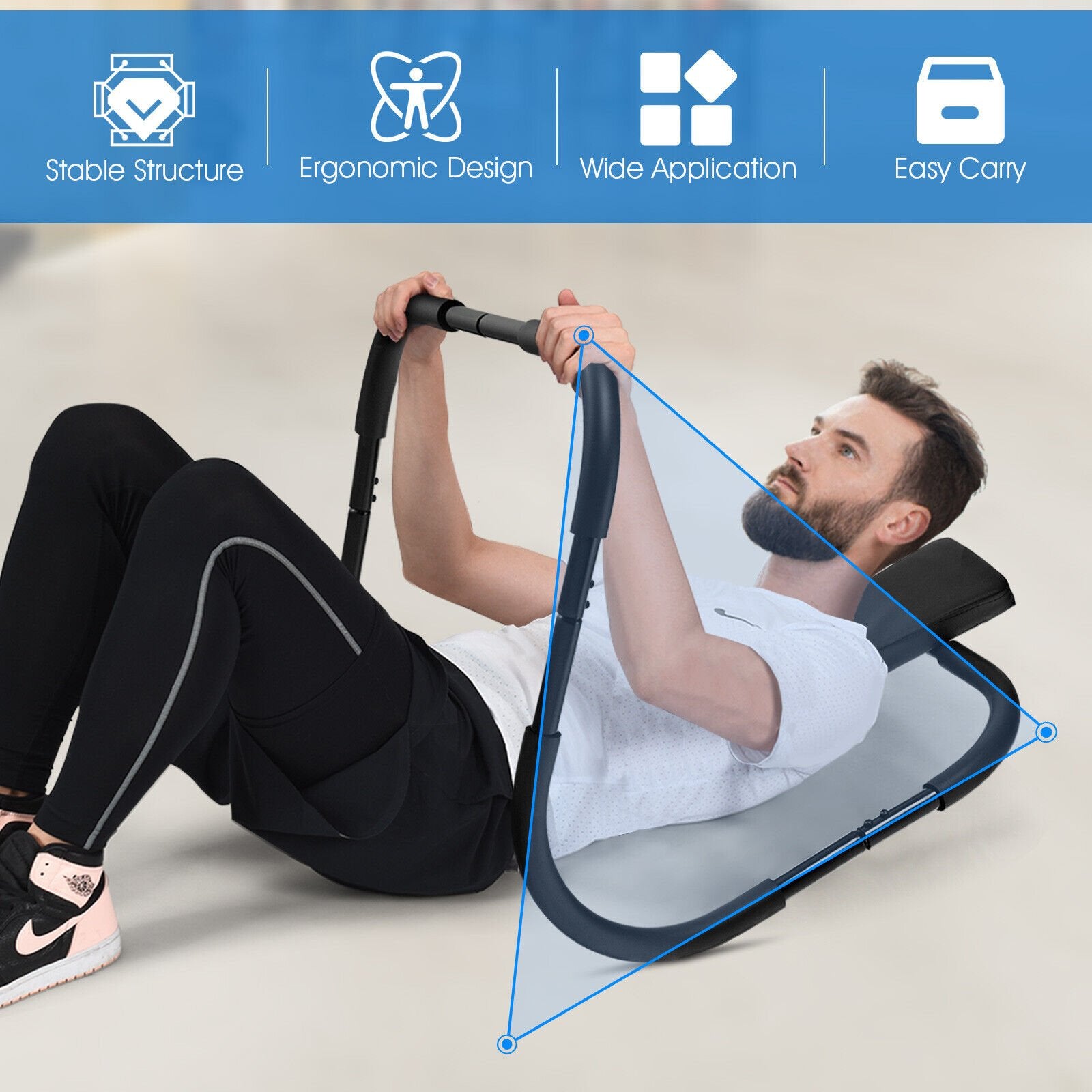 Portable AB Trainer Fitness Crunch Workout Exerciser with Headrest, Black Benches Racks & Bars   at Gallery Canada