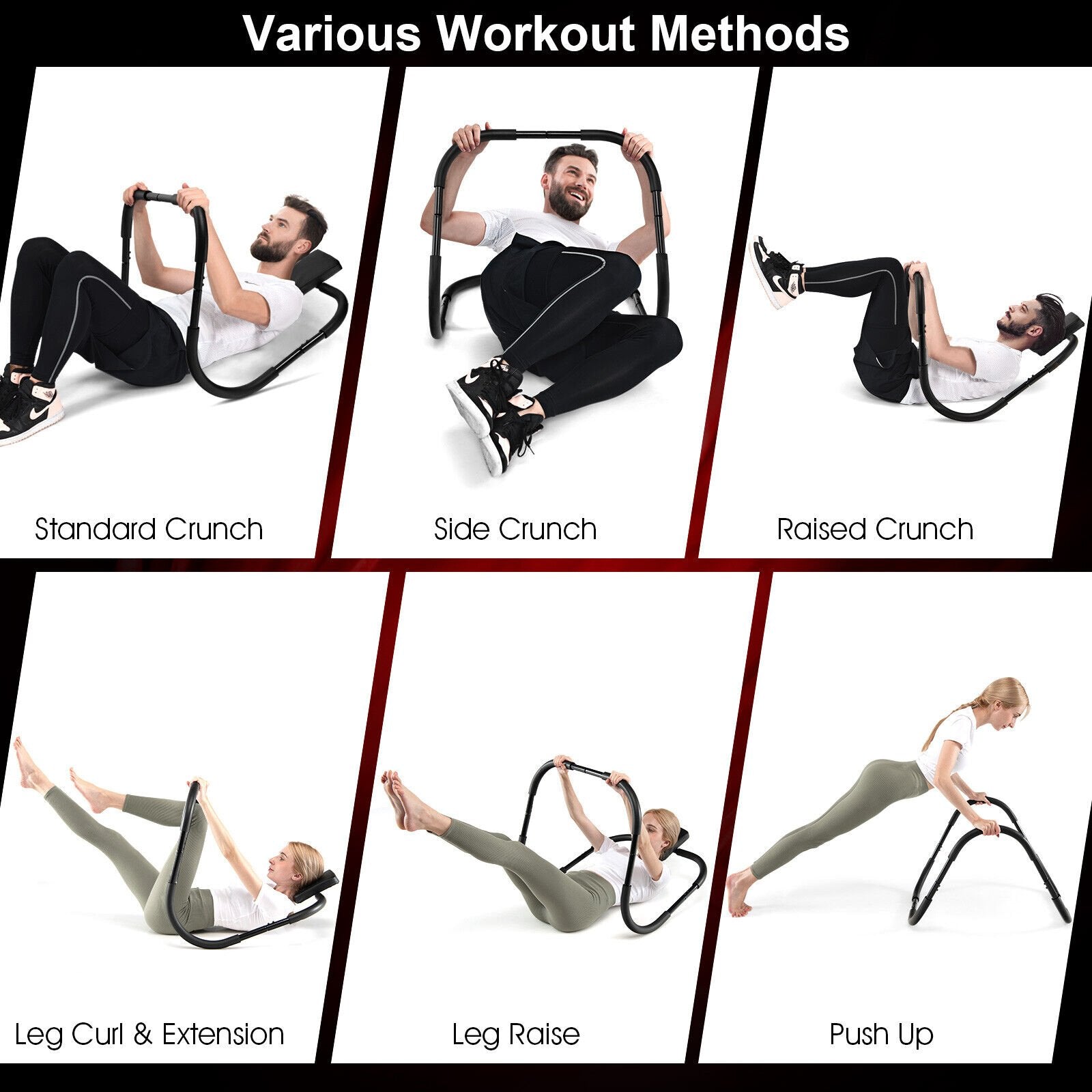 Portable AB Trainer Fitness Crunch Workout Exerciser with Headrest, Black Benches Racks & Bars   at Gallery Canada