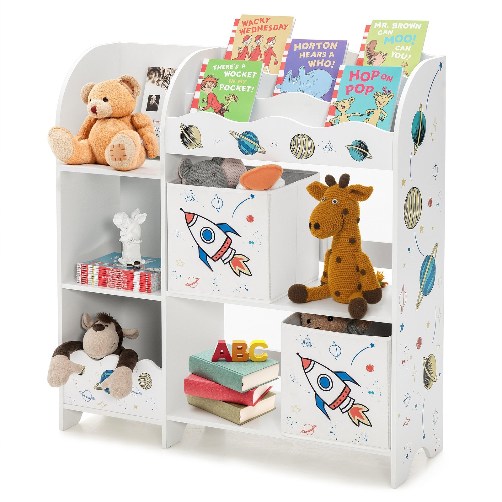 Wooden Children Storage Cabinet with Storage Bins, White Kids Storage   at Gallery Canada