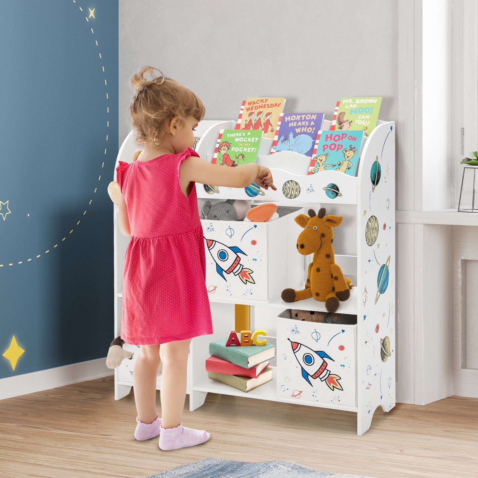 Wooden Children Storage Cabinet with Storage Bins, White Kids Storage   at Gallery Canada