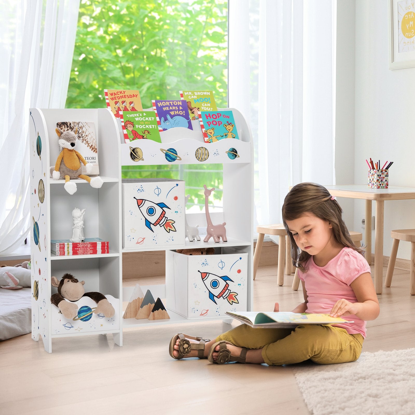 Wooden Children Storage Cabinet with Storage Bins, White Kids Storage   at Gallery Canada