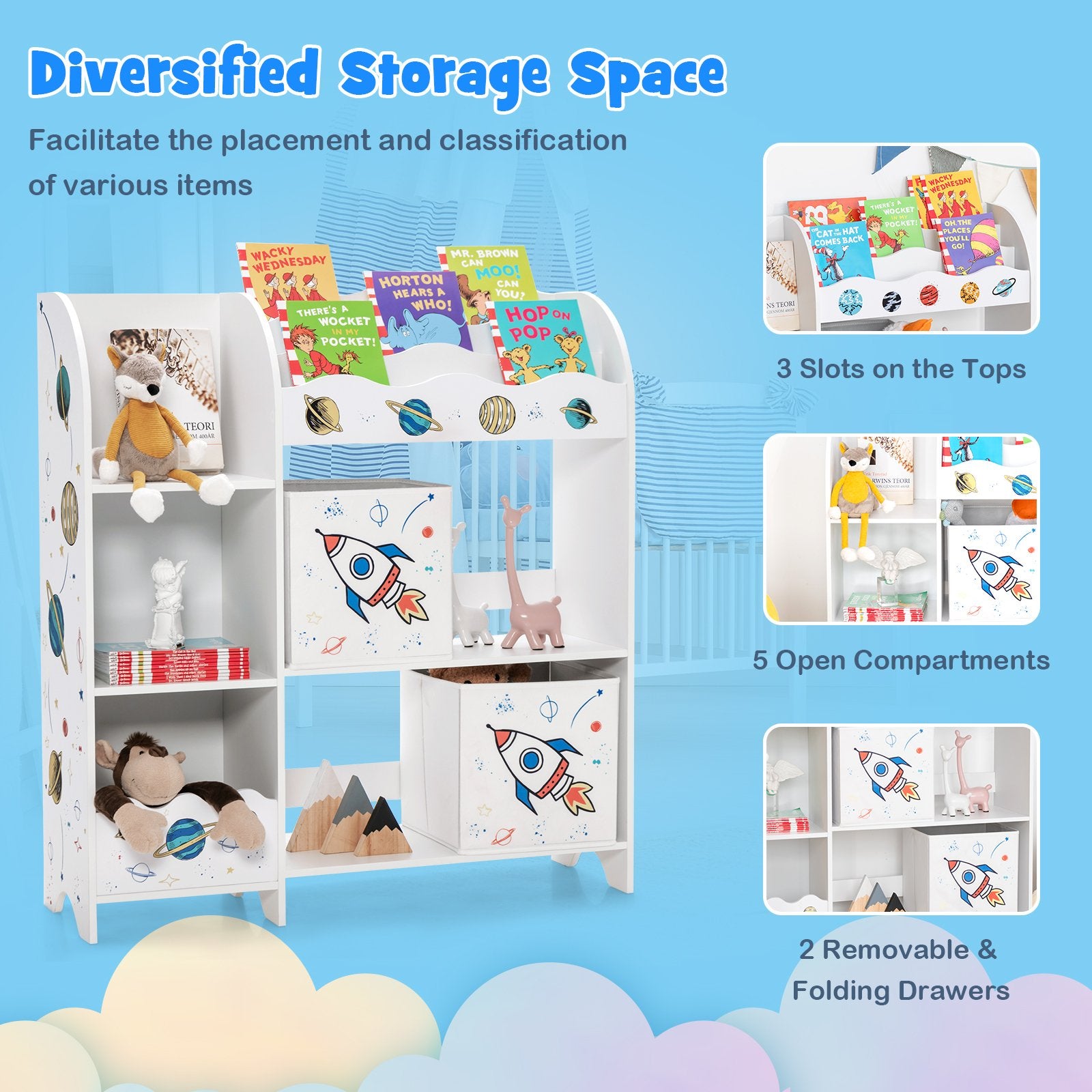 Wooden Children Storage Cabinet with Storage Bins, White Kids Storage   at Gallery Canada