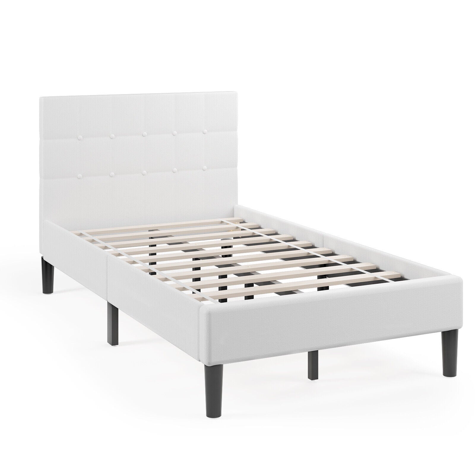 Platform Bed with Button Tufted Headboard, Beige Simple Bed Frame Beige  at Gallery Canada