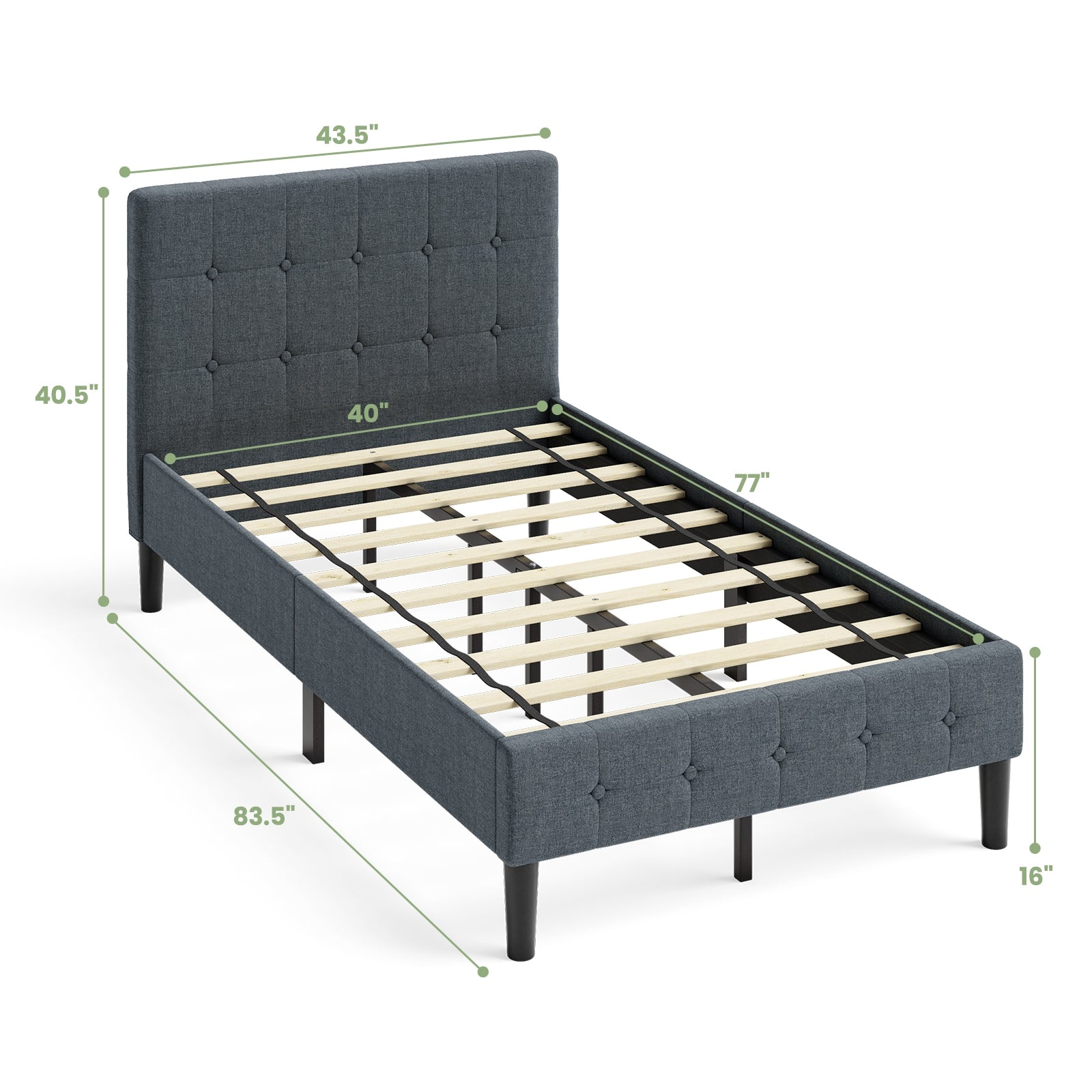 Platform Bed with Button Tufted Headboard, Gray Simple Bed Frame   at Gallery Canada