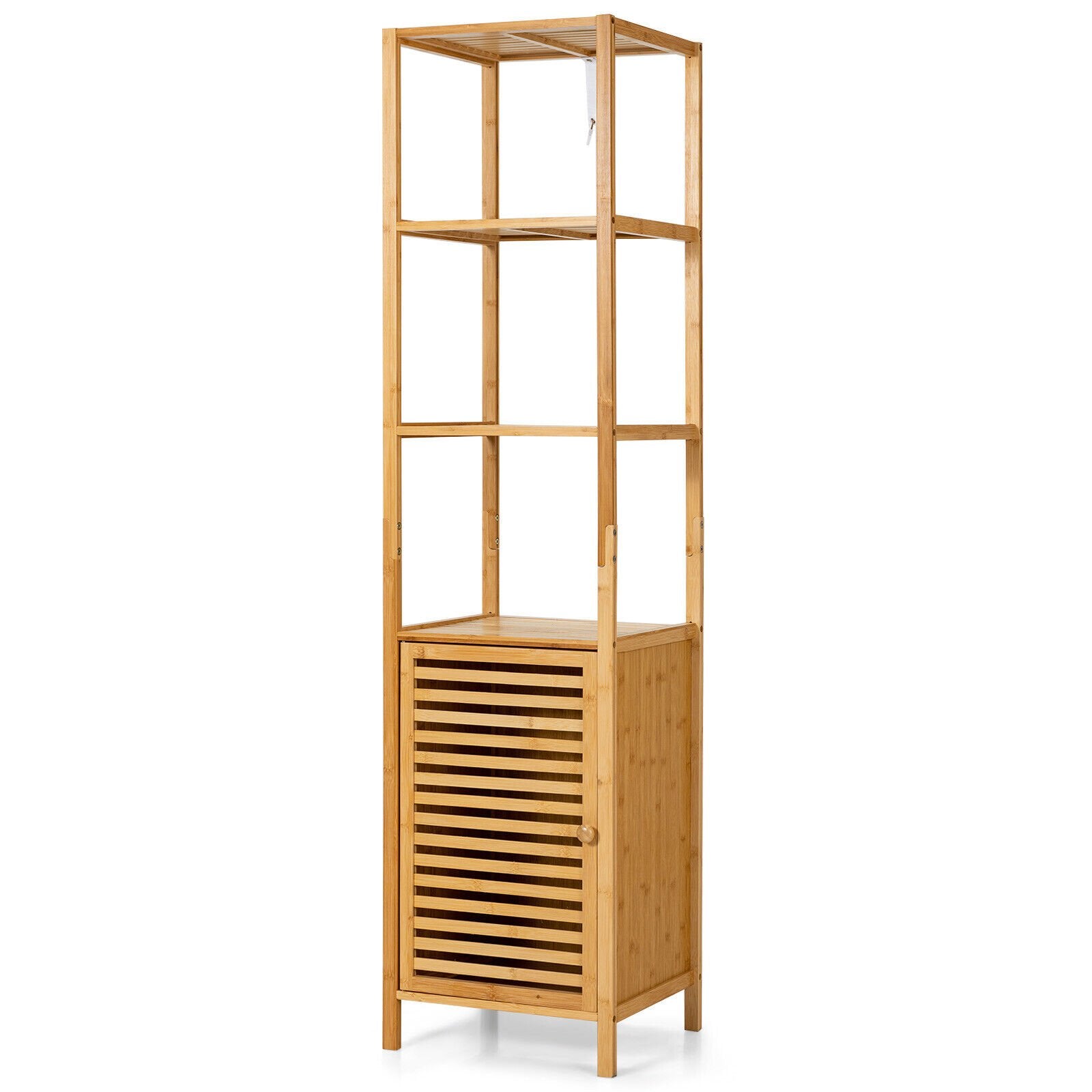 4 Tiers Slim Bamboo Floor Storage Cabinet with Shutter Door and Anti-Toppling Device, Natural Floor Cabinets   at Gallery Canada