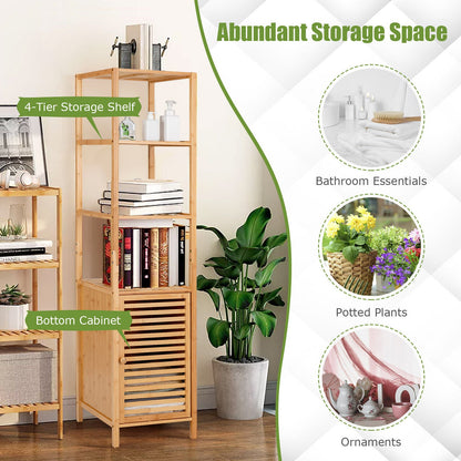 4 Tiers Slim Bamboo Floor Storage Cabinet with Shutter Door and Anti-Toppling Device, Natural Floor Cabinets   at Gallery Canada