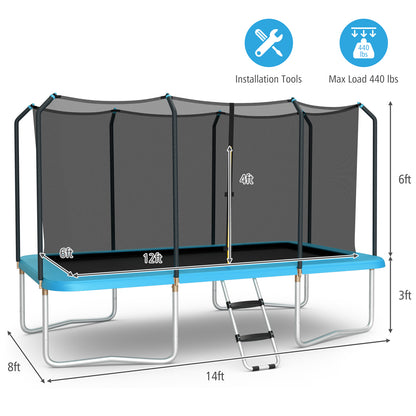 8 x 14 Feet Rectangular Recreational Trampoline with Safety Enclosure Net and Ladder, Blue Trampolines   at Gallery Canada