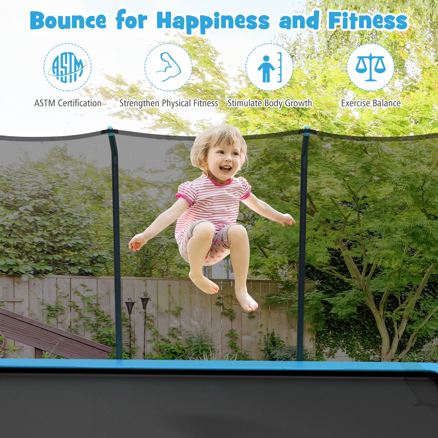 8 x 14 Feet Rectangular Recreational Trampoline with Safety Enclosure Net and Ladder, Blue Trampolines   at Gallery Canada