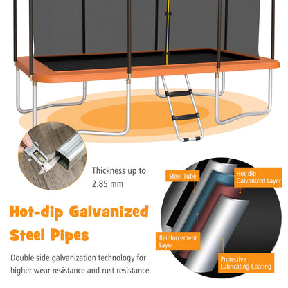 8 x 14 Feet Rectangular Recreational Trampoline with Safety Enclosure Net and Ladder, Orange Trampolines   at Gallery Canada