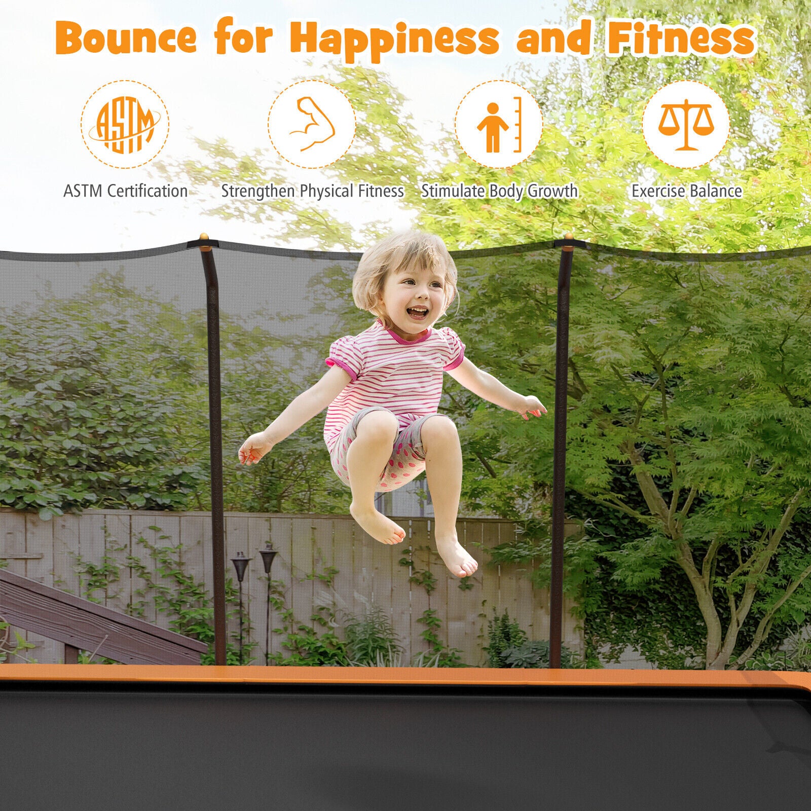 8 x 14 Feet Rectangular Recreational Trampoline with Safety Enclosure Net and Ladder, Orange Trampolines   at Gallery Canada