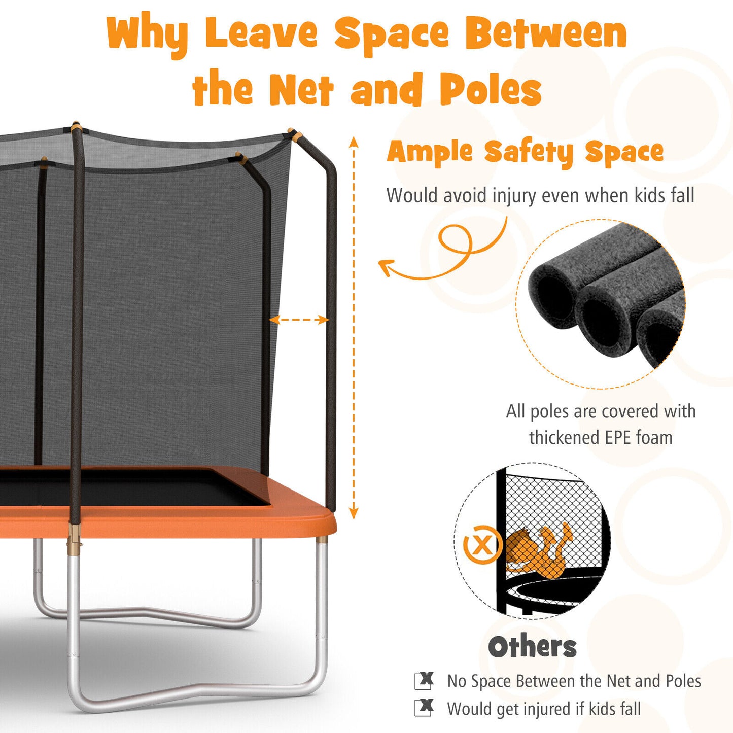 8 x 14 Feet Rectangular Recreational Trampoline with Safety Enclosure Net and Ladder, Orange Trampolines   at Gallery Canada