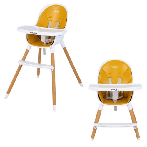 4-in-1 Convertible Baby High Chair Infant Feeding Chair with Adjustable Tray, Yellow - Gallery Canada