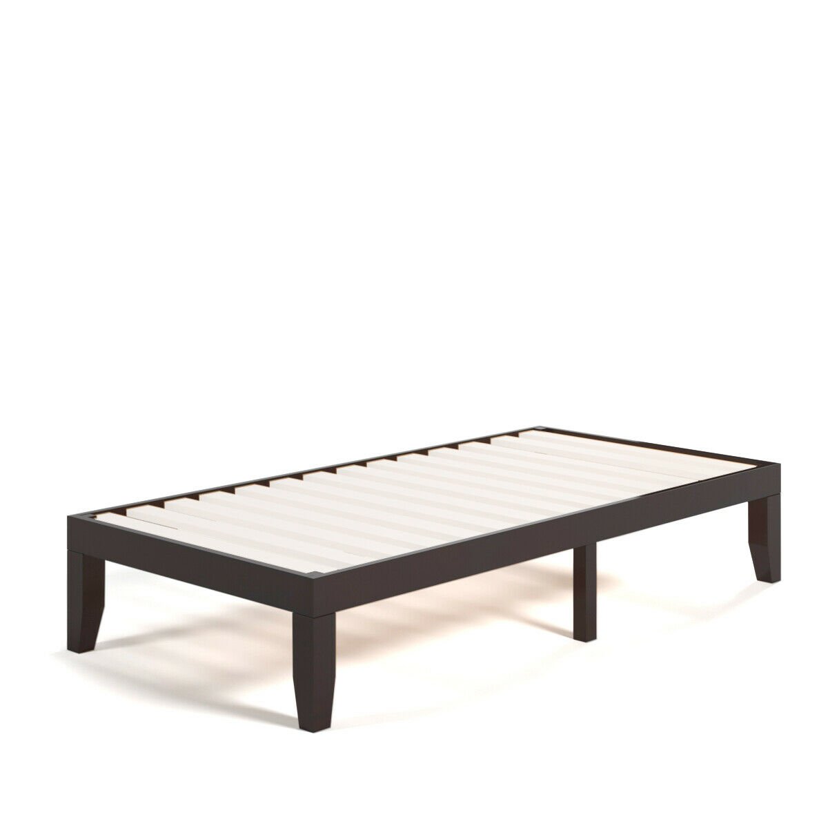 Twin Size 14 Inch Wooden Slats Bed Mattress Frame, Brown Simple Bed Frame   at Gallery Canada