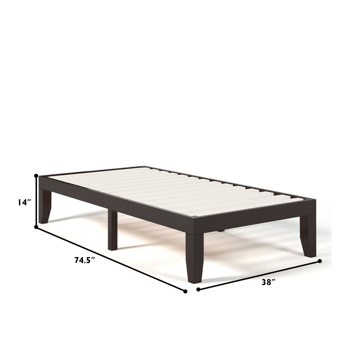 Twin Size 14 Inch Wooden Slats Bed Mattress Frame, Brown Simple Bed Frame   at Gallery Canada