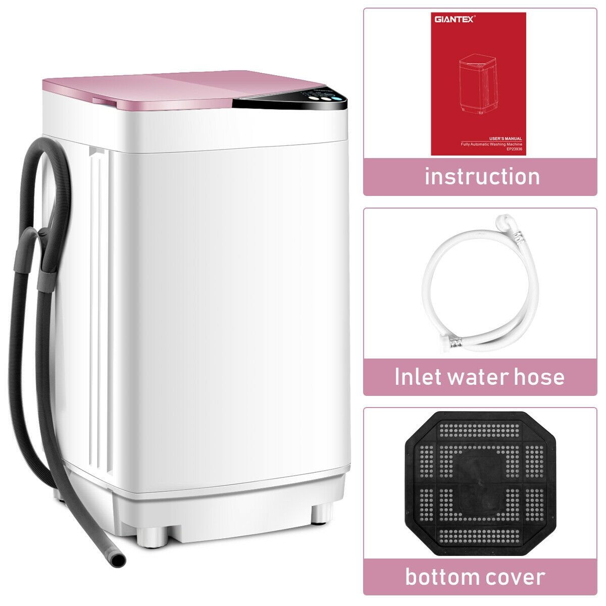 Full-automatic Washing Machine 7.7 lbs Washer / Spinner Germicidal, Pink Washing Machines   at Gallery Canada