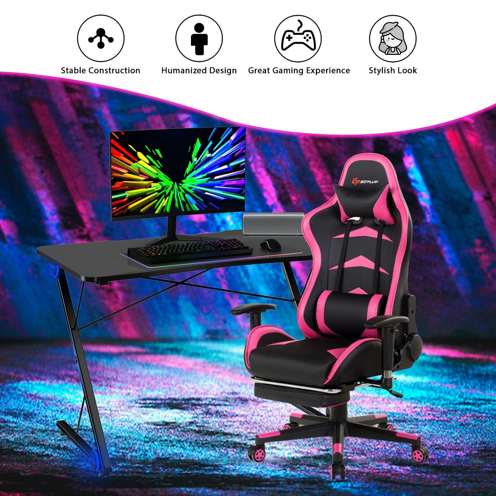 Z Shape Gaming Desk with LED Lights - Gallery Canada