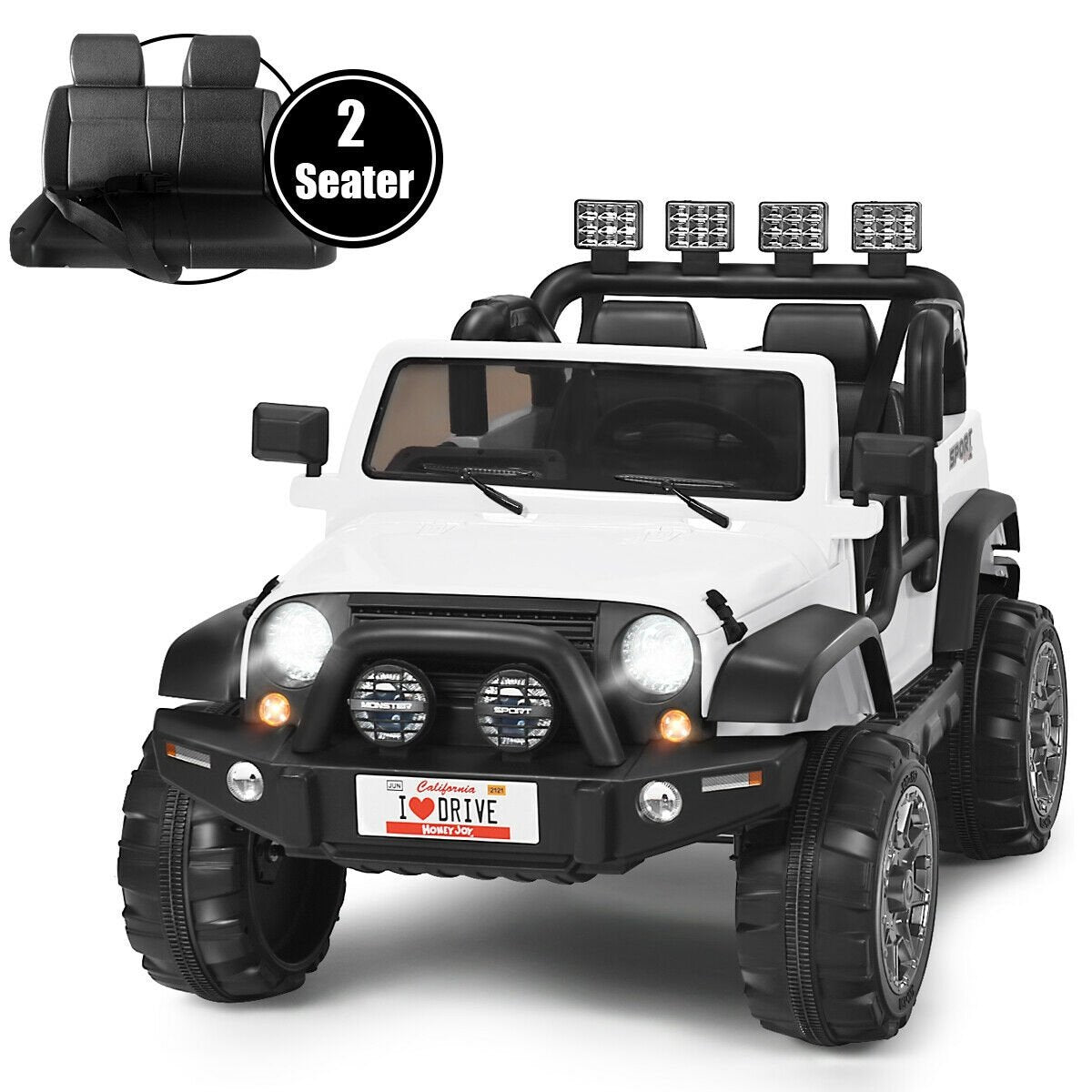 12V 2-Seater Ride on Car Truck with Remote Control and Storage Room, White - Gallery Canada