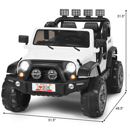 12V 2-Seater Ride on Car Truck with Remote Control and Storage Room, White - Gallery Canada