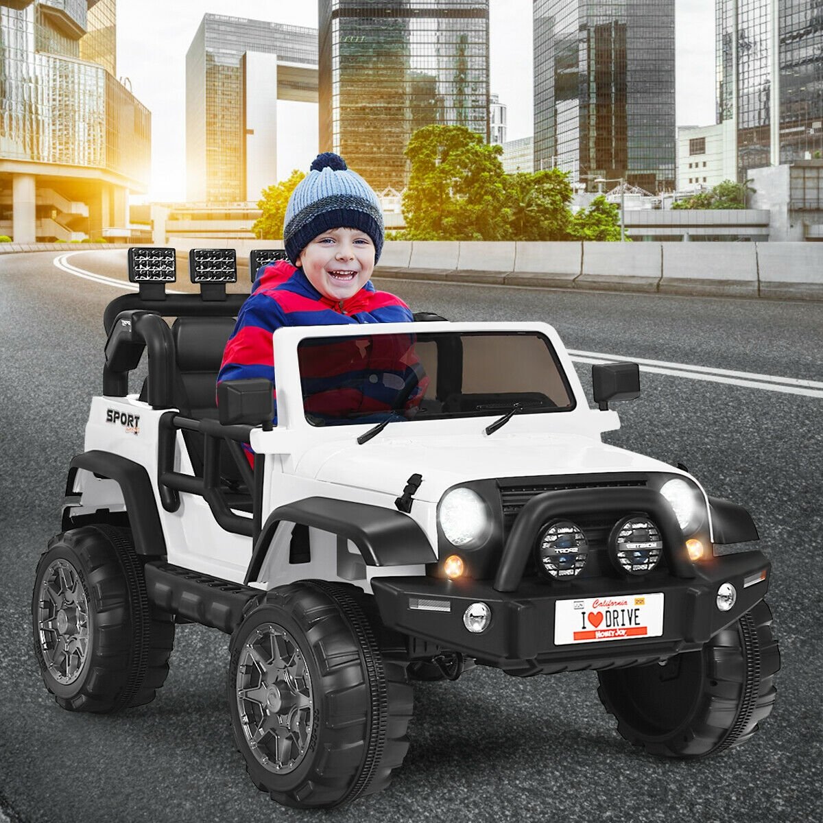 12V 2-Seater Ride on Car Truck with Remote Control and Storage Room, White Powered Ride On Toys   at Gallery Canada