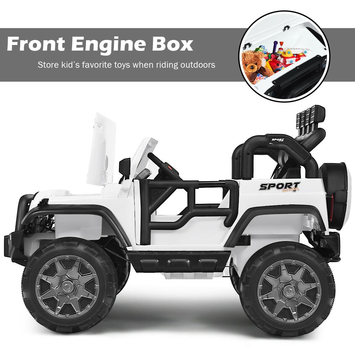 12V 2-Seater Ride on Car Truck with Remote Control and Storage Room, White Powered Ride On Toys   at Gallery Canada