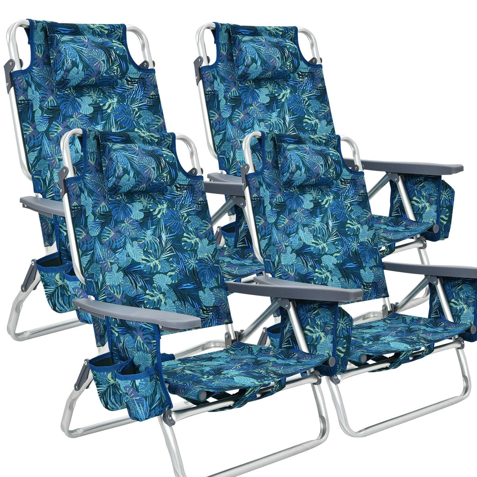 4-Pack 5-Position Outdoor Folding Backpack Beach Reclining Chair with Pillow, Navy Beach & Lawn Chairs   at Gallery Canada