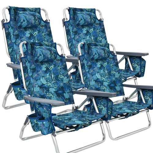 4-Pack 5-Position Outdoor Folding Backpack Beach Reclining Chair with Pillow, Navy