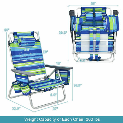 4-Pack 5-Position Outdoor Folding Backpack Beach Reclining Chair with Pillow, Blue Beach & Lawn Chairs   at Gallery Canada