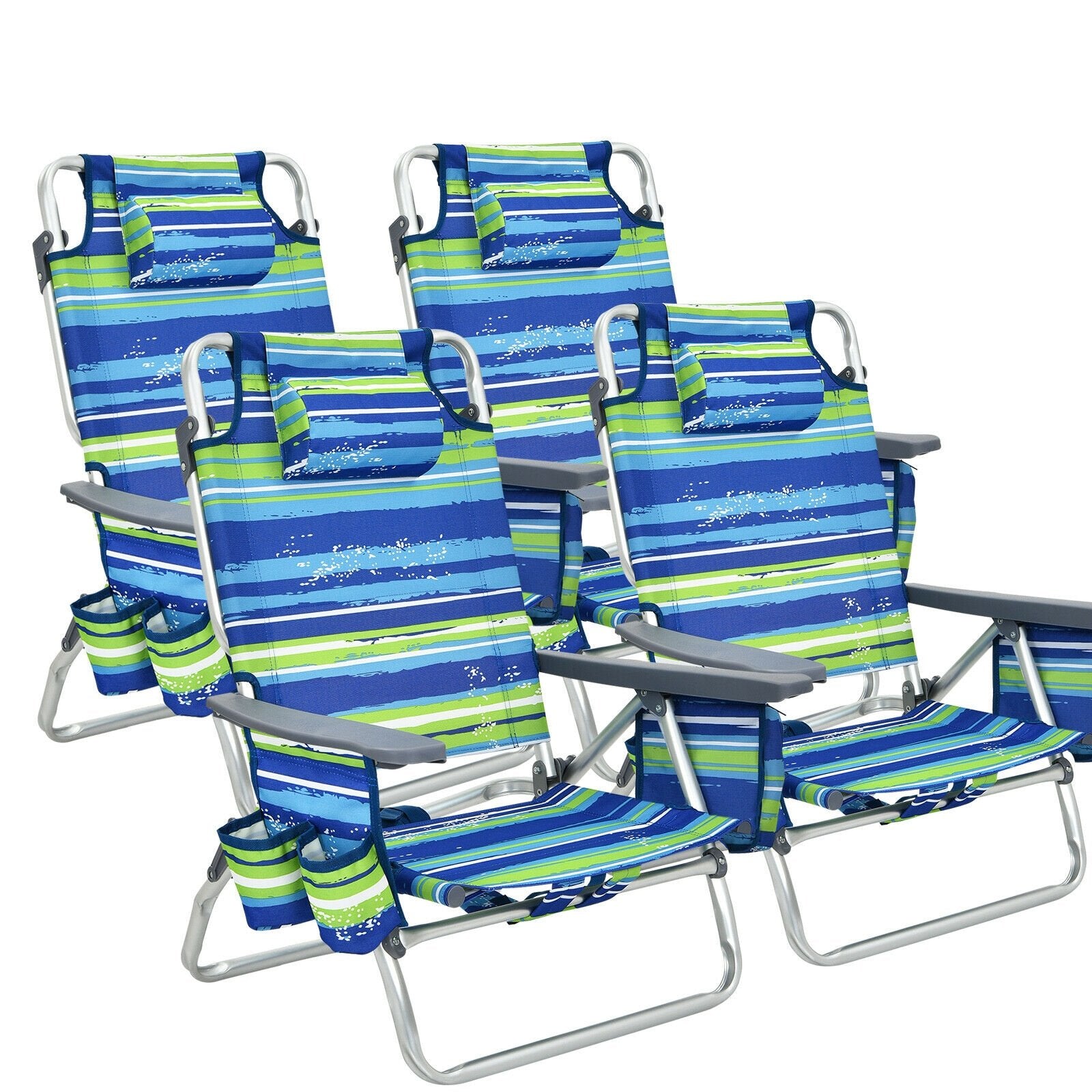 4-Pack 5-Position Outdoor Folding Backpack Beach Reclining Chair with Pillow, Blue Beach & Lawn Chairs   at Gallery Canada