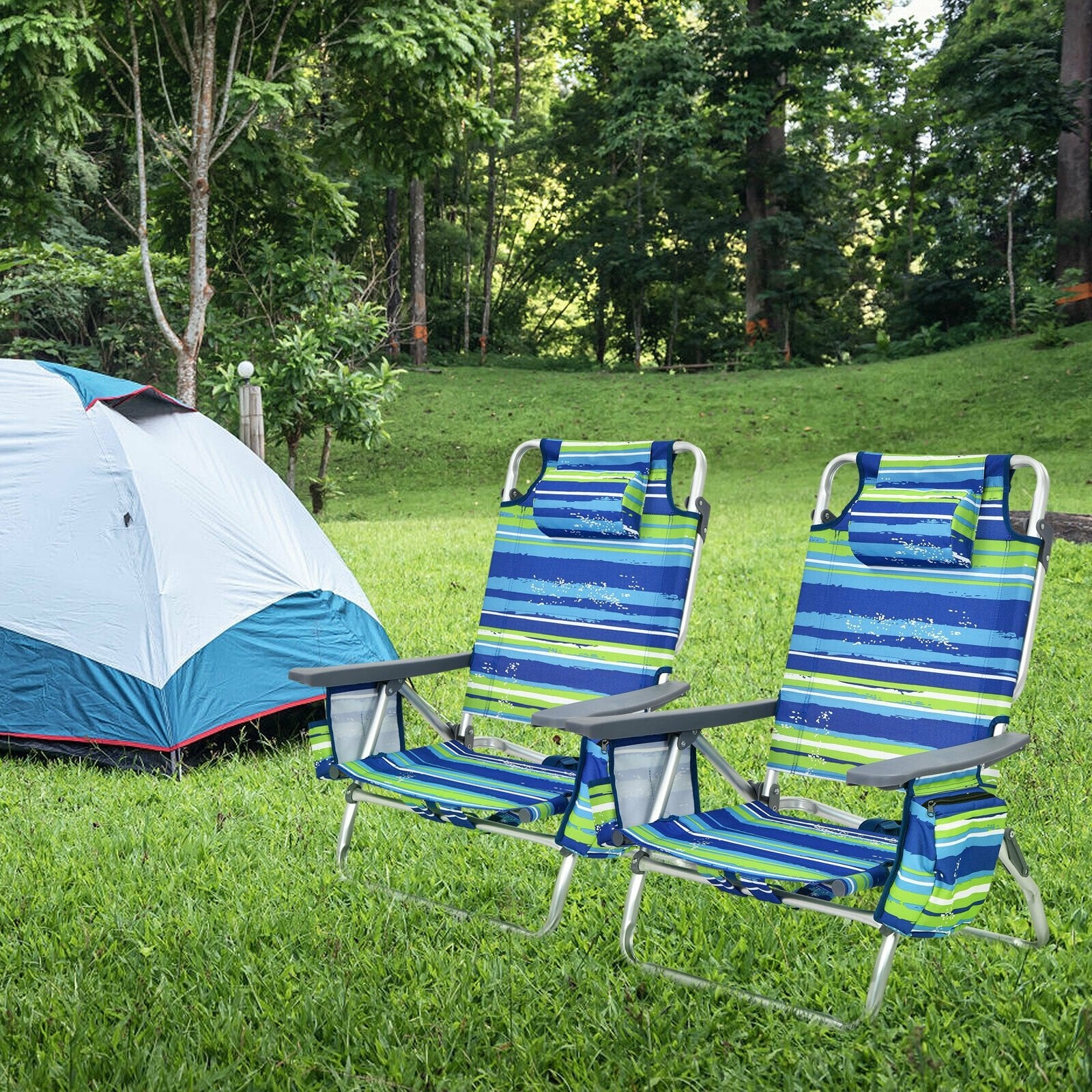 4-Pack 5-Position Outdoor Folding Backpack Beach Reclining Chair with Pillow, Blue Beach & Lawn Chairs   at Gallery Canada