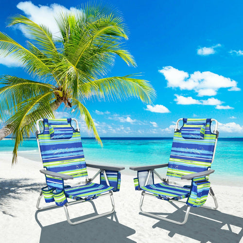 4-Pack 5-Position Outdoor Folding Backpack Beach Reclining Chair with Pillow, Blue