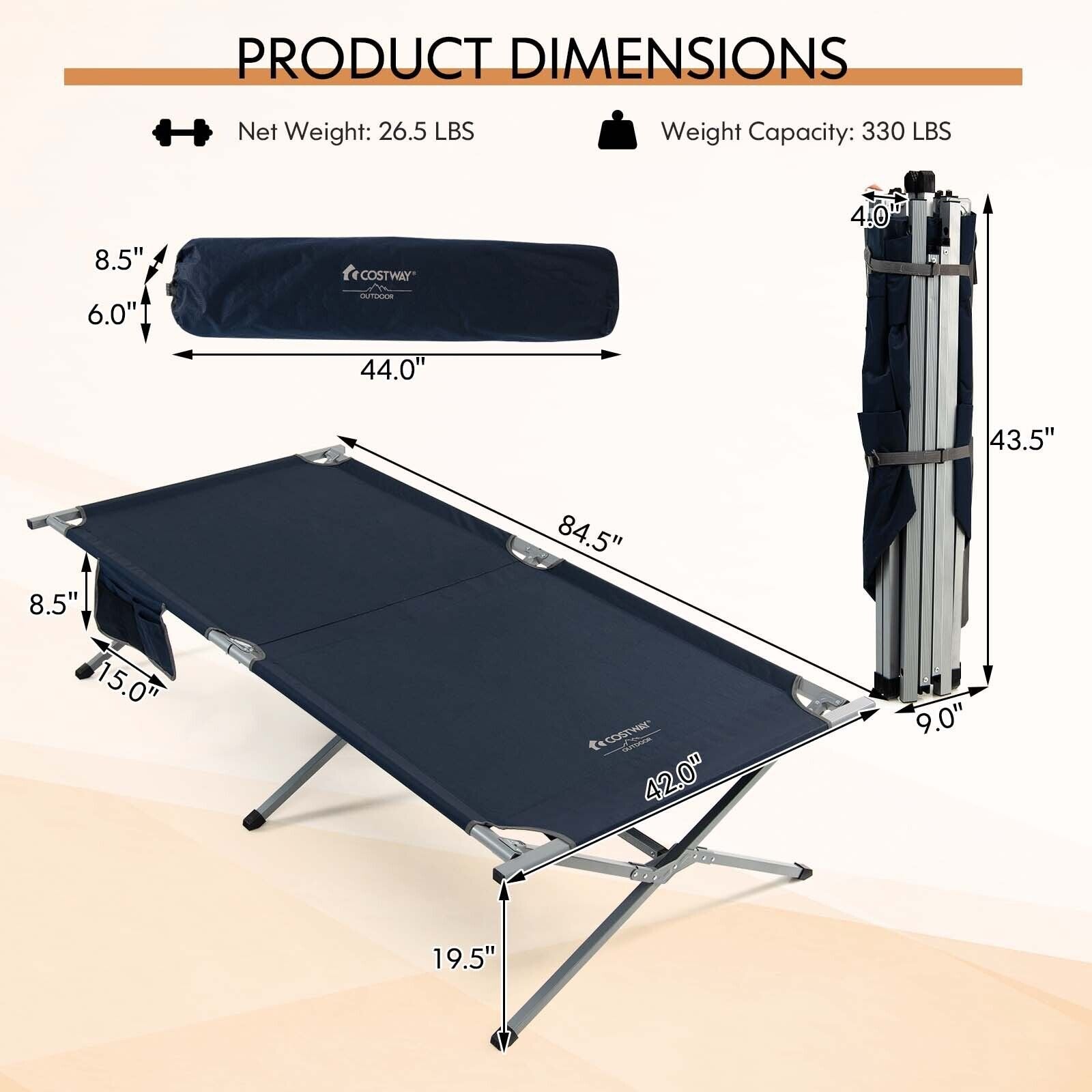 Extra Wide Folding Camping Bed with Carry Bag and Storage Bag, Blue Camping Furniture   at Gallery Canada