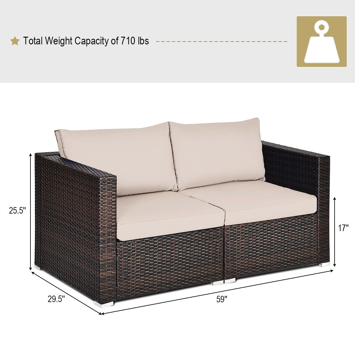 2 Pieces Patio Rattan Sectional Conversation Sofa Set, Beige Outdoor Sectionals   at Gallery Canada