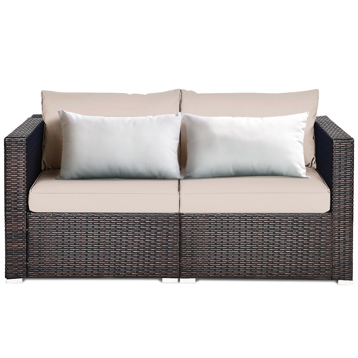 2 Pieces Patio Rattan Sectional Conversation Sofa Set, Beige Outdoor Sectionals Beige  at Gallery Canada