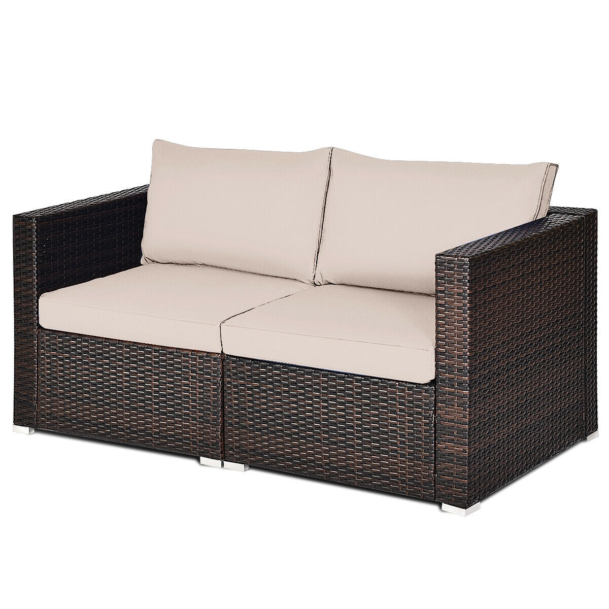 2 Pieces Patio Rattan Sectional Conversation Sofa Set, Beige Outdoor Sectionals   at Gallery Canada