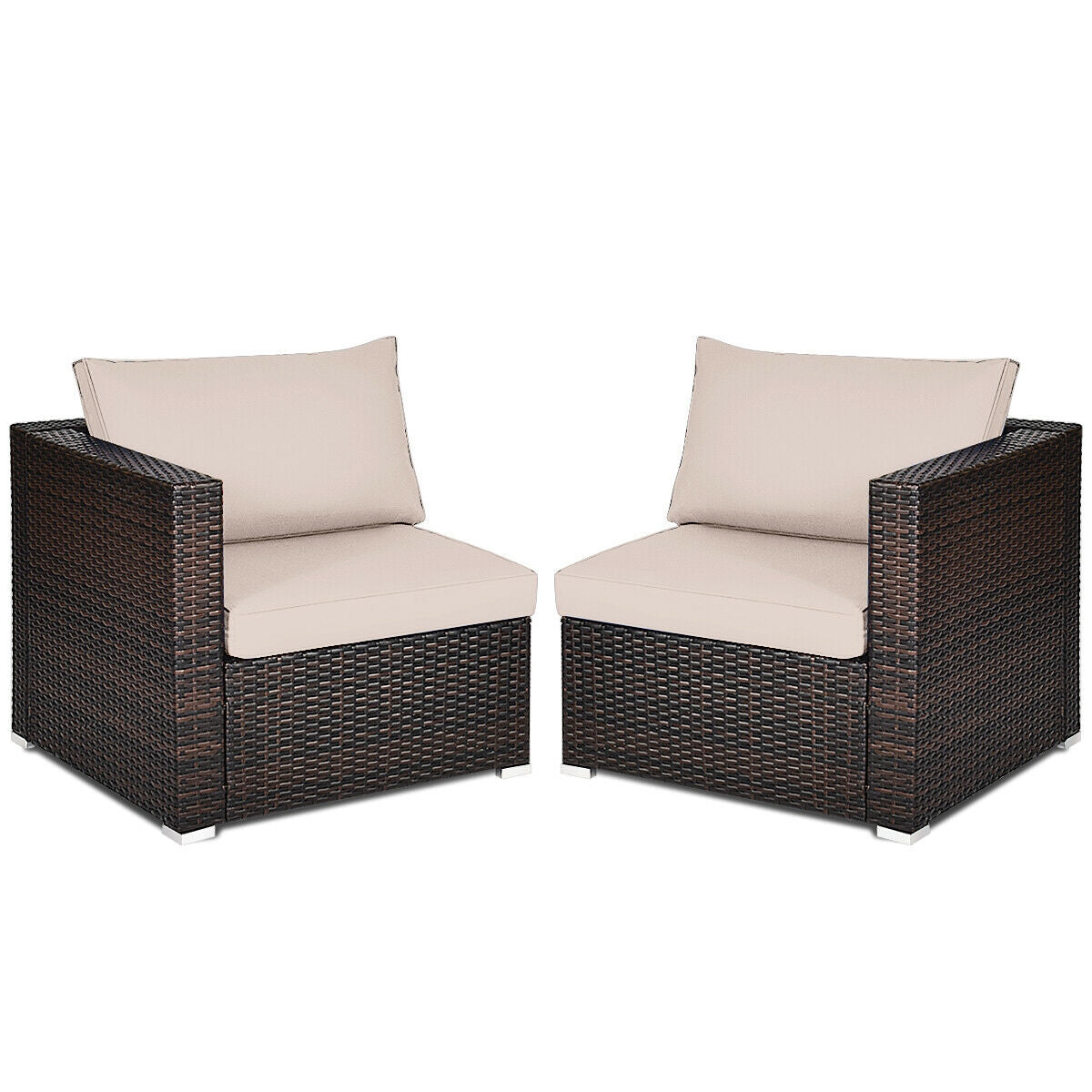 2 Pieces Patio Rattan Sectional Conversation Sofa Set, Beige Outdoor Sectionals   at Gallery Canada